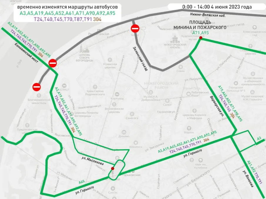 Движение общественного транспорта временно изменится в Нижегородском районе Нижнего Новгорода
